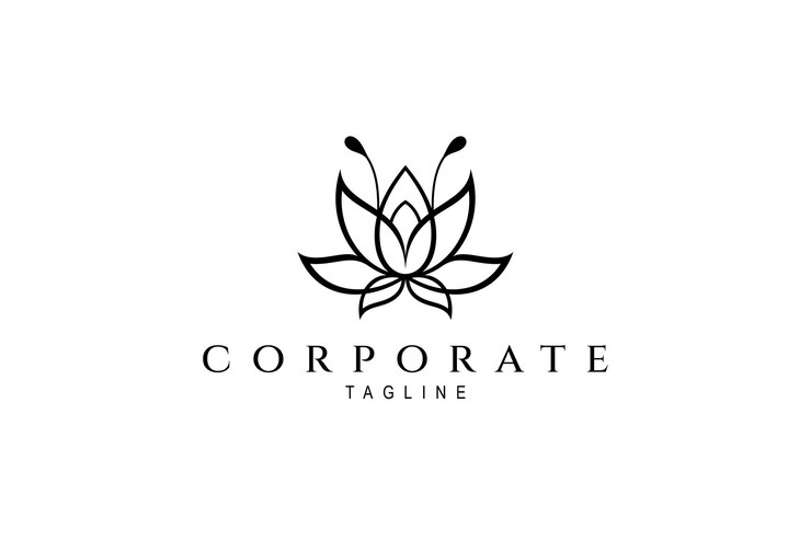 Logotipo de flor de loto floreciente en estilo de diseño de arte de línea minimalista negro