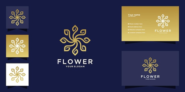 Logotipo de flor de lujo minimalista y tarjeta de visita.