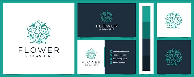 Logotipo de flor de lujo con plantilla de tarjeta de visita