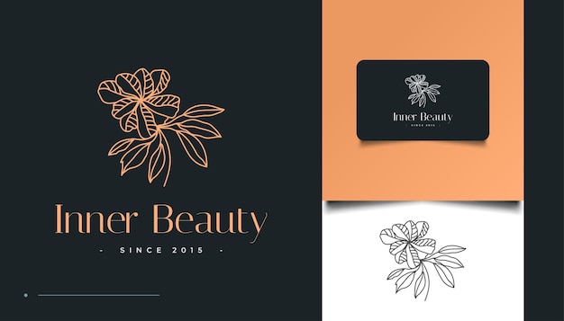 Logotipo de flor minimalista dibujado a mano en estilo de arte lineal, para spa, cosméticos, belleza, floristerías y moda