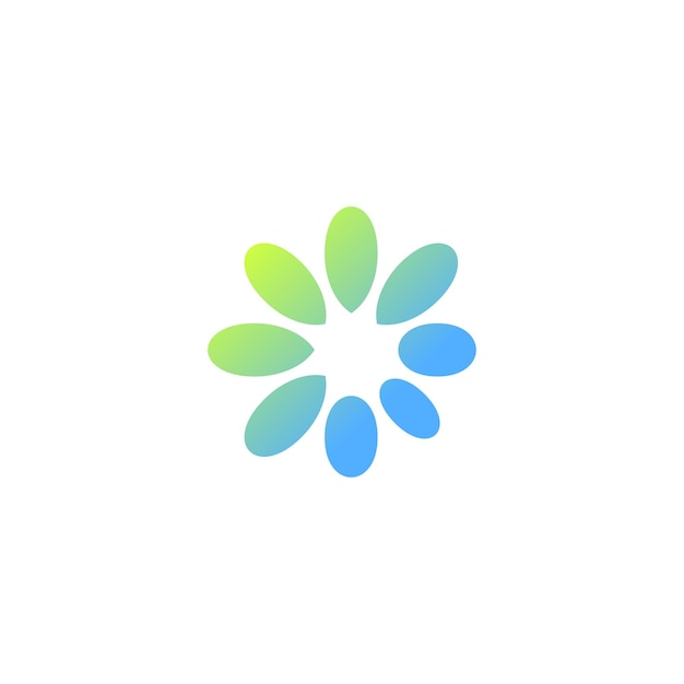 El logotipo de la flor minimalista, el icono de la forma de la hoja de agua, los colores frescos, el verde dinámico.