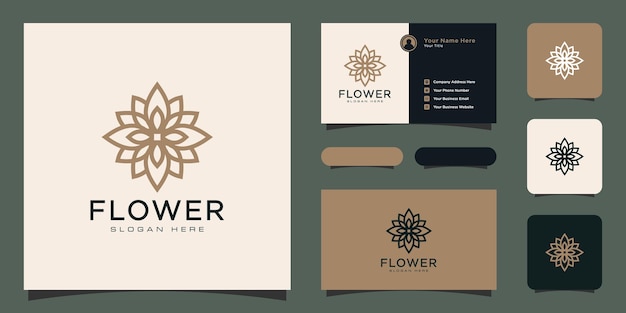 Logotipo de flor monoline de lujo con diseño de tarjeta de visita.