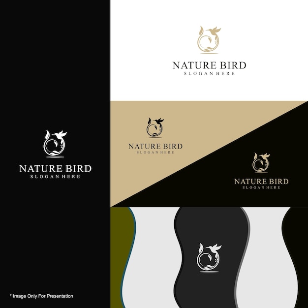 Logotipo de flor de pájaro y naturaleza
