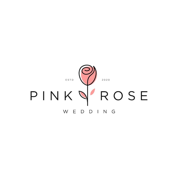 Logotipo de flor rosa con plantilla de diseño de estilo de línea mono de una línea