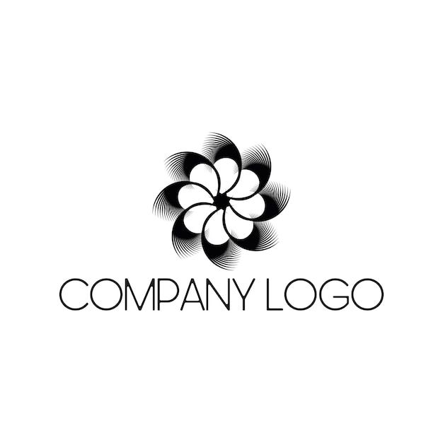 Logotipo floral blanco y negro con pétalos estilizados