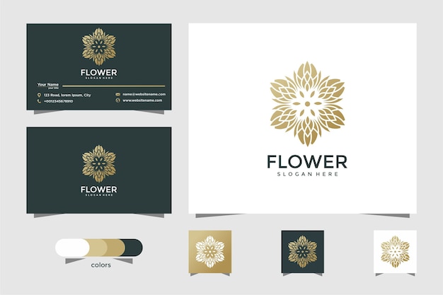 Logotipo floral elegante minimalista para belleza, cosmética, yoga y spa. diseño de logotipo y tarjeta de visita