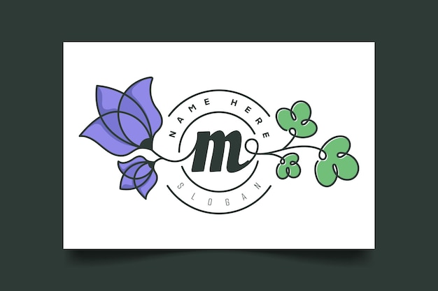 Logotipo floral minimalista y elegante dibujado a mano inicial M Perfecto para marcas de belleza y eventos de bodas
