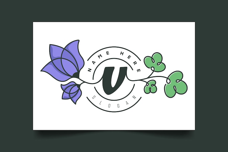 Vector logotipo floral minimalista y elegante dibujado a mano con la inicial v perfecto para boutiques, balnearios, marcas de belleza y eventos de bodas
