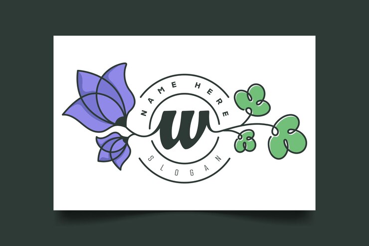 Vector logotipo floral minimalista y elegante dibujado a mano con la inicial w perfecto para marcas de belleza y eventos de bodas