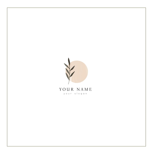 Logotipo floral mínimo con rama de hoja.