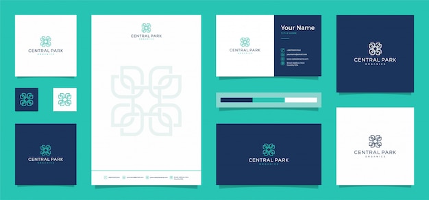 Logotipo floral orgánico con tarjeta de presentación gratuita y membrete