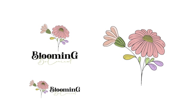 logotipo de flores en flor de época dibujado a mano colección de logotipos botánicos ilustraciones de flores dibujadas a mano