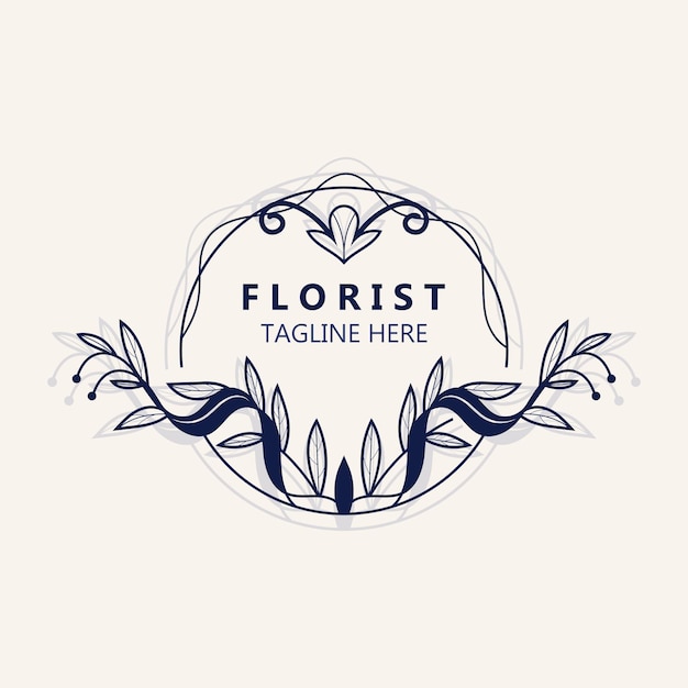 Logotipo de floristería hermosa hoja floral y flor vector arte icono gráfico decoración negocio boda plantilla