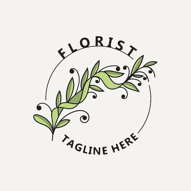 Logotipo de floristería hermosa hoja floral y flor vector arte icono gráfico decoración negocio boda plantilla