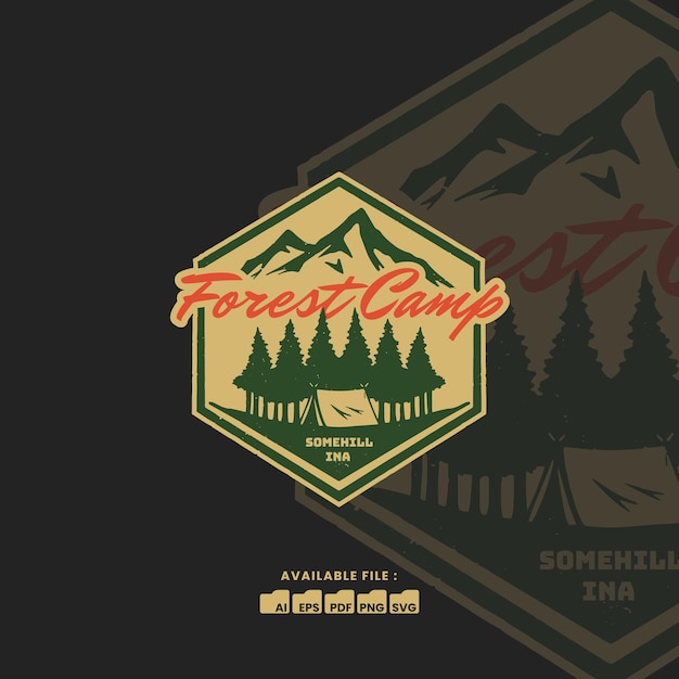 Logotipo de Forest Camp Vintage Adventure y plantilla de insignia