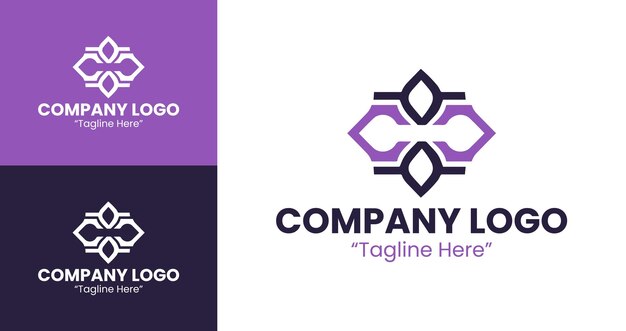 Logotipo en forma de flor púrpura y blanca Diseño de negocios minimalista femenino elegante