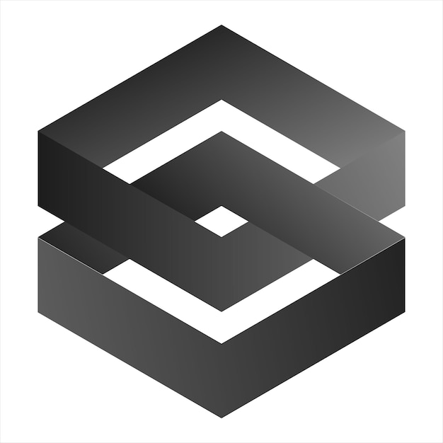 Logotipo de forma geométrica 3D con diseño abstracto y elementos vectoriales
