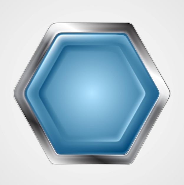 Logotipo en forma de hexágono azul y metálico