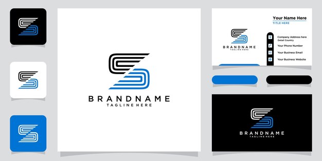 Logotipo de forma de monograma de arte minimalista con letra inicial S o SS con diseño de tarjeta de visita