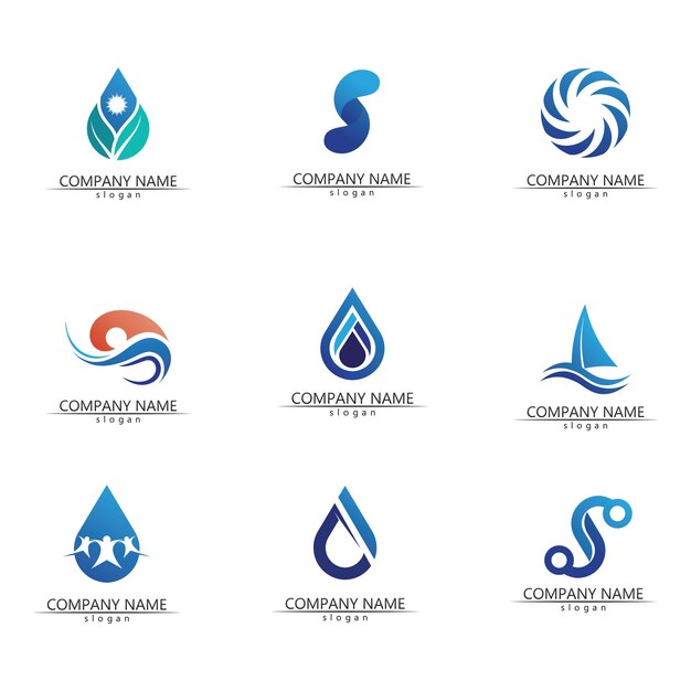 Logotipo de forma redonda aislada Logotipo de color azul Imagen de agua que fluye Superficie del río del océano del mar