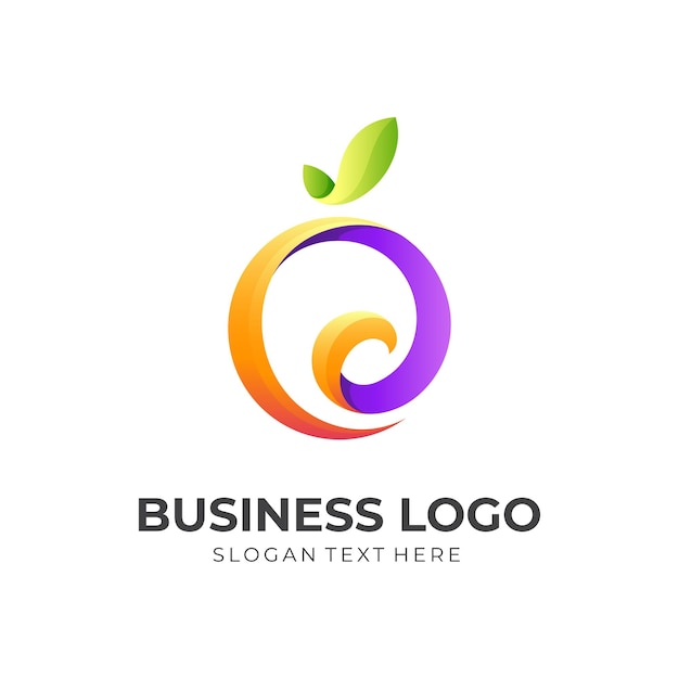 Logotipo de fruta abstracta con ilustración de diseño fresco, colorido 3d