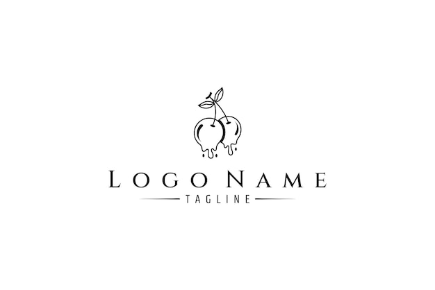 logotipo de la fruta de cereza en estilo de diseño de arte en línea