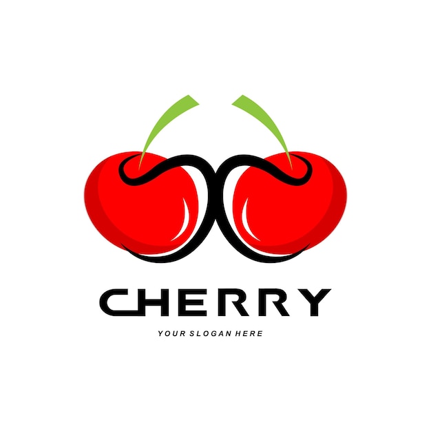 Logotipo de la fruta de la cereza Ilustración vectorial de la planta de color rojo Diseño de la tienda de frutas Etiqueta de la empresa Marca del producto