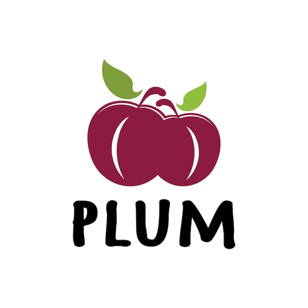 Logotipo de fruta de ciruela con diseño de hojas de productos de ciruela de frutería de plantación de ciruela con edición vectorial simple