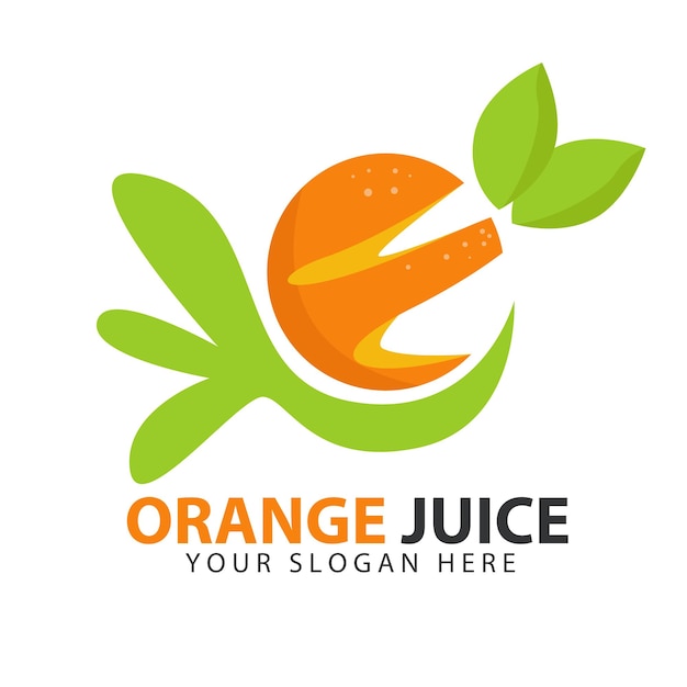Logotipo de fruta naranja cortado vectorial con envoltura de hoja verde.