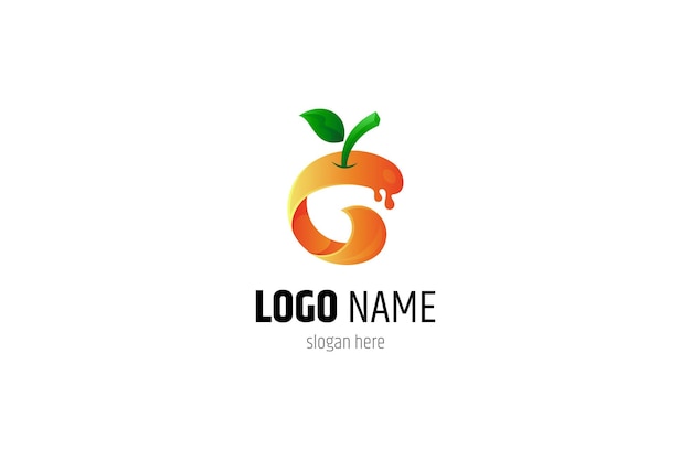 Logotipo de fruta naranja con efecto de agua dulce Símbolo de cultivador de frutas Productos de bebidas Zumos frescos Vitaminas naturales Gradiente de color naranja Concepto 3d