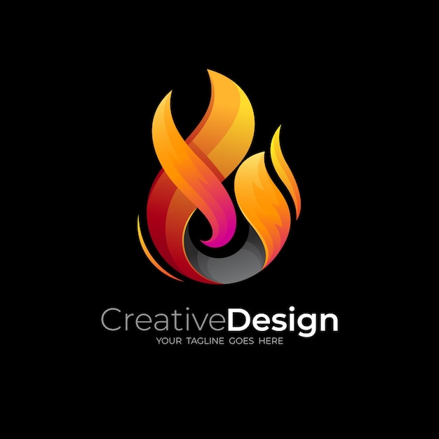 Logotipo de fuego abstracto con icono simple, color rojo