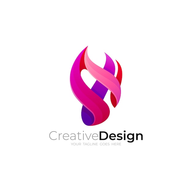 Logotipo de fuego abstracto con plantilla de diseño colorido estilo 3d