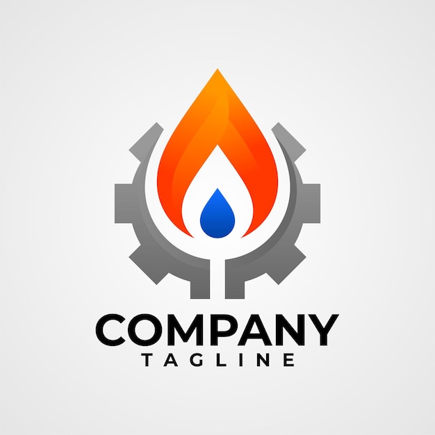 Logotipo de fuego y agua de engranajes bueno para la empresa de petróleo y gas