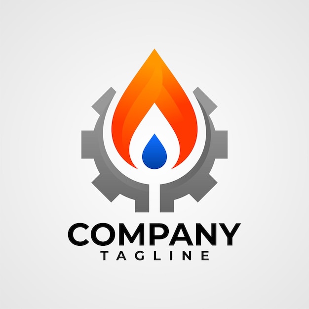 Vector logotipo de fuego y agua de engranajes bueno para la empresa de petróleo y gas