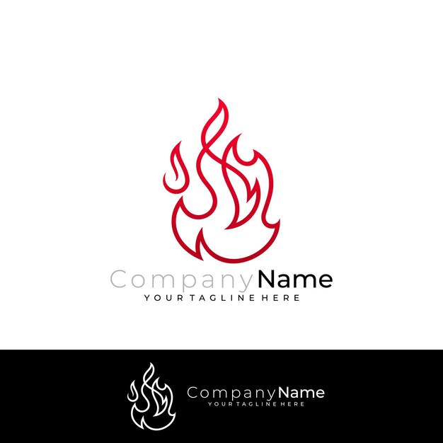 logotipo de fuego ardiente con estilo de línea y aspecto moderno color rojo