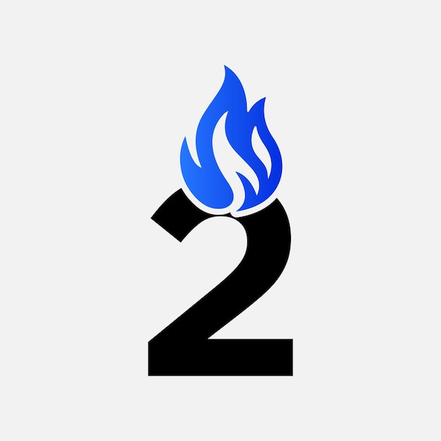 Logotipo de fuego azul en la letra 2 Plantilla de fuego azul en la letra 2 Concepto inicial del signo de fuego