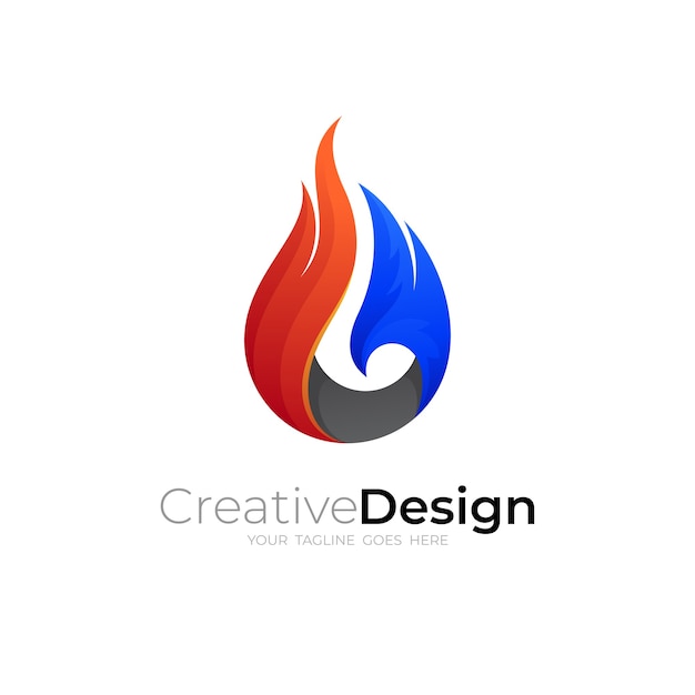 Logotipo de fuego con combinación de colores, iconos 3d