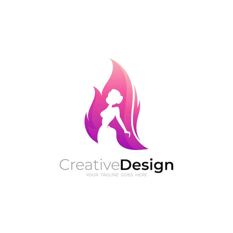 Vector logotipo de fuego y combinación de diseño de niña color rojo personas diseño de fuego