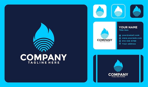 logotipo de fuego con conexión y diseño de tarjeta de visita