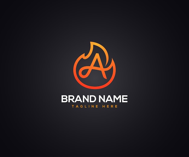 Logotipo de fuego y letra inicial A para empresa y negocio.