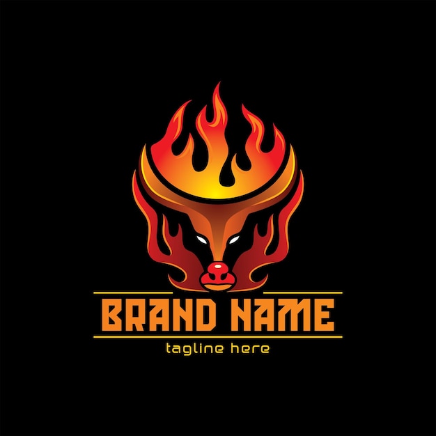 un logotipo de fuego para un nombre de marca está en un fondo negro