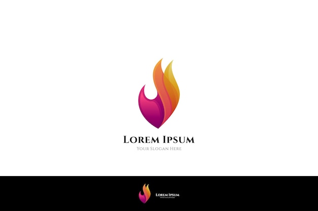 Logotipo de fuego o llama en forma simple con degradado de color rojo y naranja