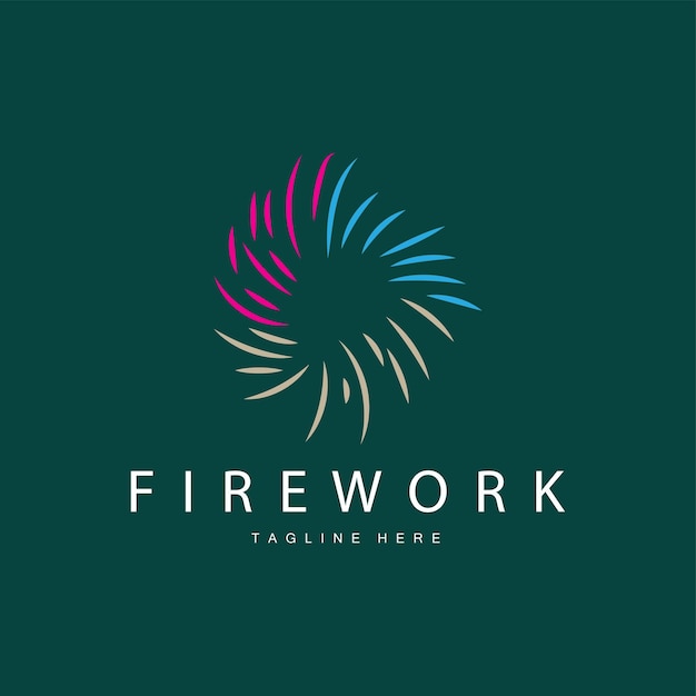 Logotipo Fuegos artificiales Modelo de línea simple Diseño Día de celebración del año nuevo Ilustración plantilla vectorial