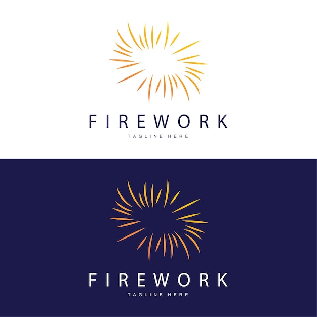 Logotipo Fuegos artificiales Modelo de línea simple Diseño Día de celebración del año nuevo Ilustración plantilla vectorial