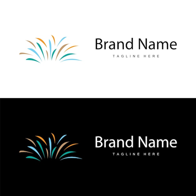 Logotipo Fuegos artificiales Modelo de línea simple Diseño Día de celebración del año nuevo Ilustración plantilla vectorial