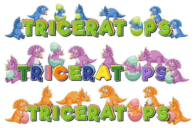 Vector logotipo de fuente triceratops con personajes de dibujos animados