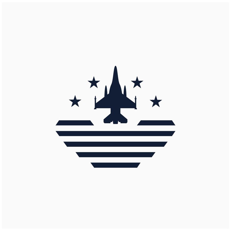 Logotipo de la fuerza aérea con alas, estrellas, insignias militares.