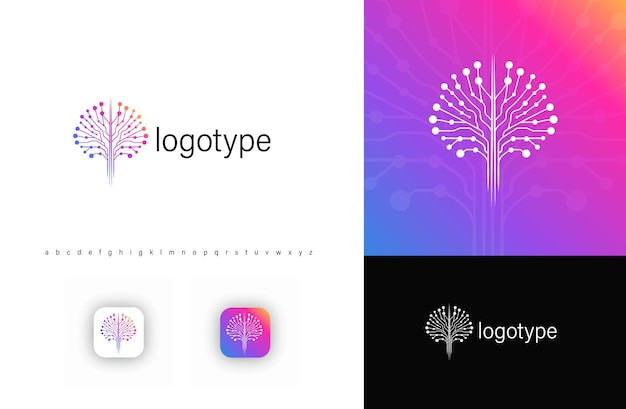 El logotipo futurista del árbol digital con ramas de circuitos que simbolizan la tecnología y la innovación de la IA.