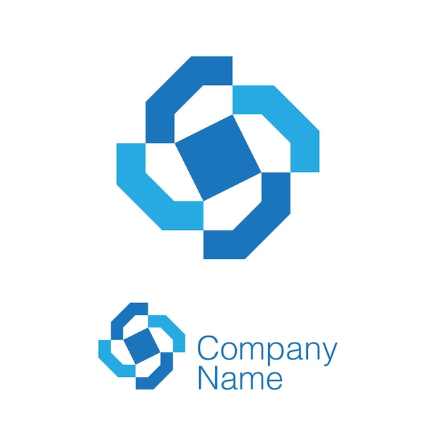 Logotipo futurista y simple en forma de hexágono y cuadrado para empresa de tecnología