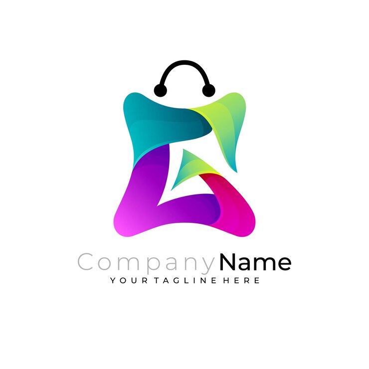 Vector logotipo g y combinación de diseño de bolsa de compras 3d colorido
